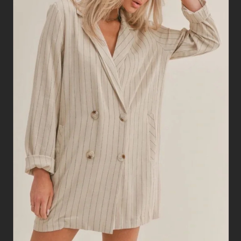 Sage The Label Set - Pants And Blazer/Dress - Size Small - Neutral Pinstripe